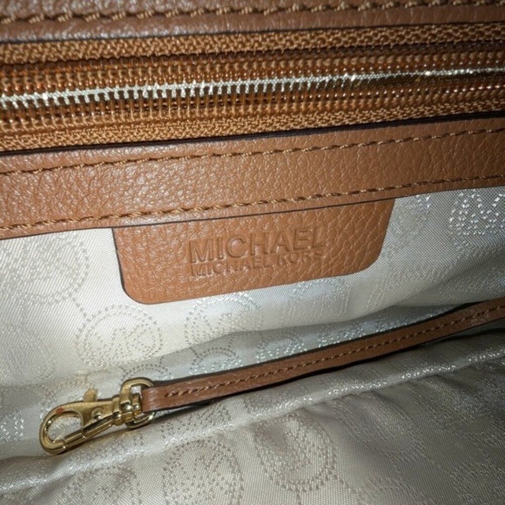 Michael Kors Hamilton Rich Brown Gold Chain Satchel Quiet Luxury Like New - Picture 11 of 16